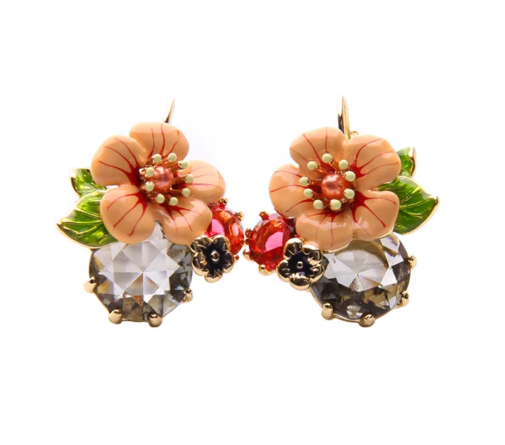 

High Quality Fashion Flower Clip Enamel Glaze Stud Earrings, As picture