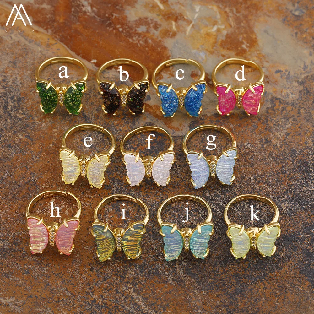 

Butterfly Ring Boho Jewelry , Rotatable , Gold , Opal , Adjustable , Wholesale