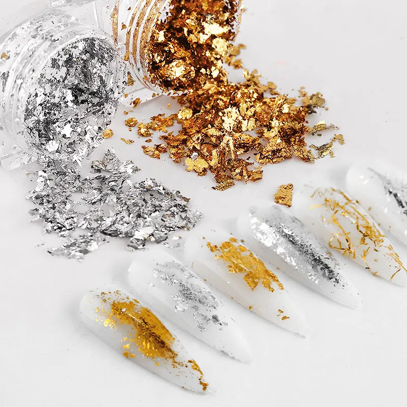 

1 Box Glitter Aluminum Flakes Mirror Irregular Nail Foils Paper Gold Silver Nail Paillette Chrome Pigment Nail Art Decorations