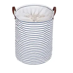 Image of Round Drawstring Waterproof Collapsible Cotton Linen Storage Laundry Bags