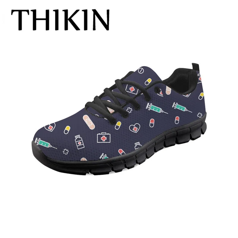 

Medical Hospital Doctor Nurse Print Flat Sports Shoes Nursing Women's Fashion Sneakers Custom Woman Lightweight Walking Shoes, Black