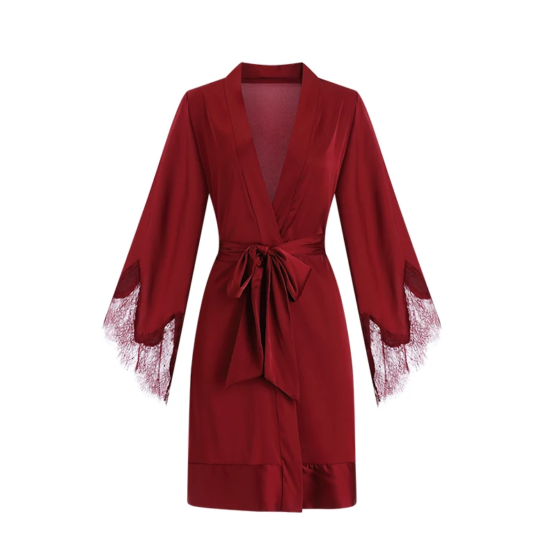 

Wholesale Sexy Silk Women Long Lace Robe open bust sleepwear Adult erotic pajamas