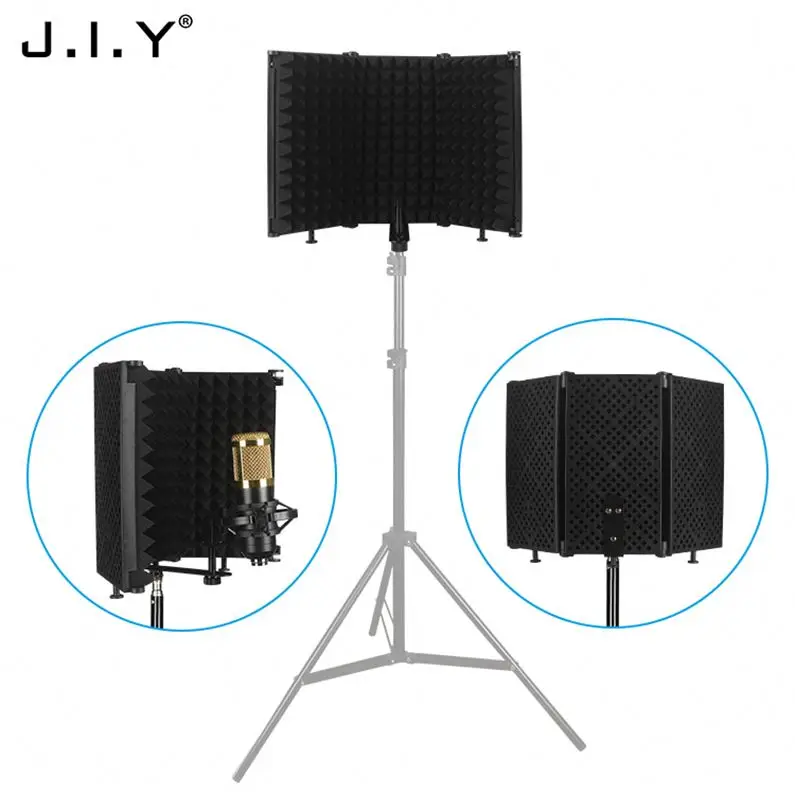 

J.I.Y M3 Professional Studio Recording Tripod Microphone Stand With Filter Mic Sound Isolation Shield Pop For Wholesales, Black