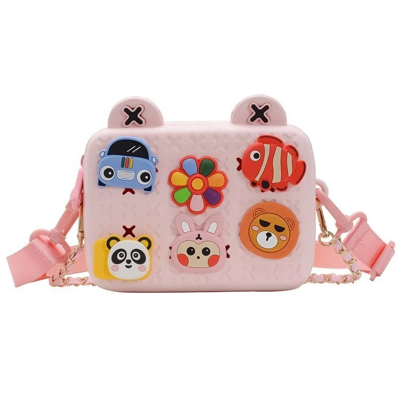 

2021Fashion Wide Shoulder Free Assemable Icoin Chirldren Hand Bags Cross Chian Coin Bags Waterproof Silicone Handbag Kids Purse