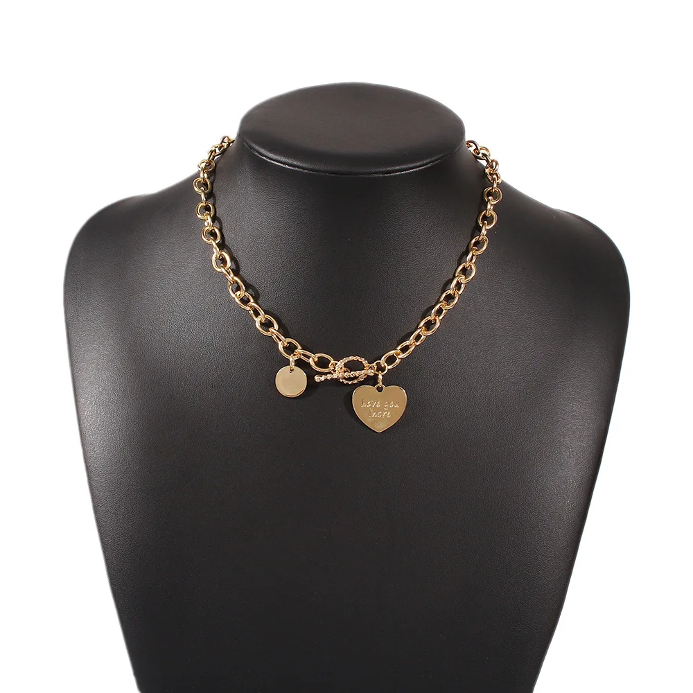 

Hot Selling Fashion Punk Love Pendant Necklace Creative Gold Thick Chain Love Necklace