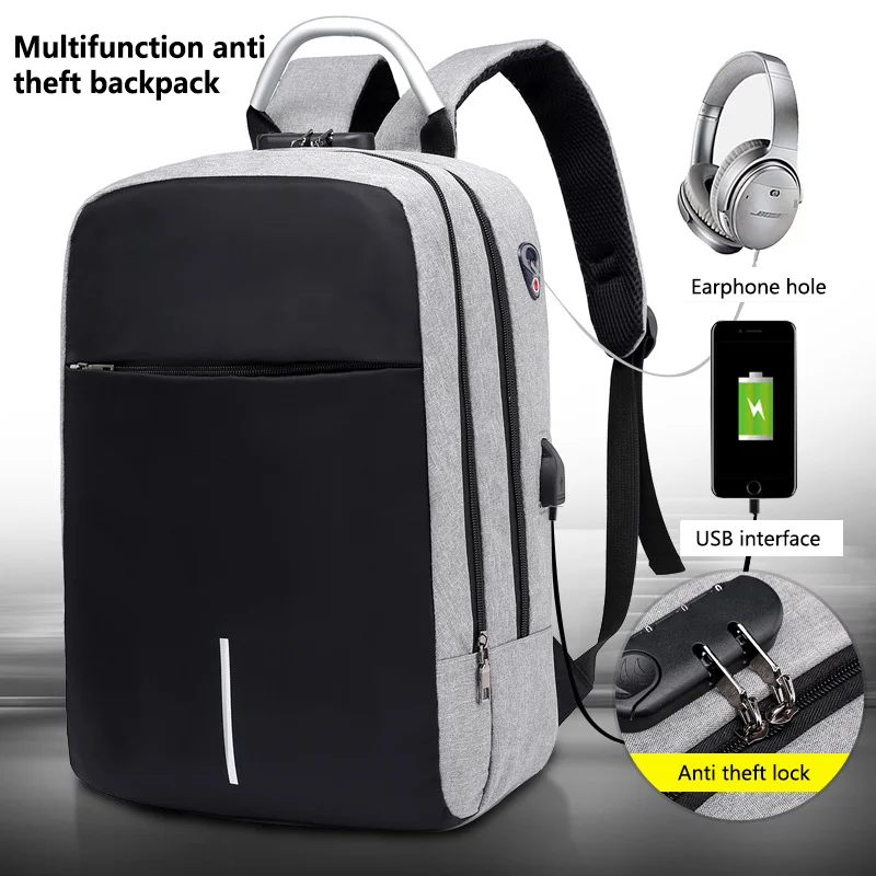 

Outdoor Multi-function anti theft backpack Laptop Smart Backpack External USB Charging & Earphone Port, Purple, black, light gray, blue