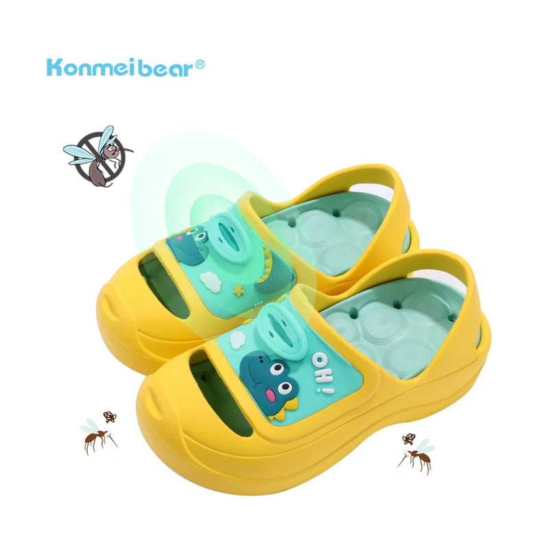 

New Design Anti Mosquito Cartoon Close Toe Trendy Slides Children EVA Outdoor Sandals, Pink/yellow