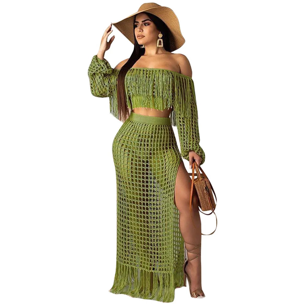 

Causal mesh fringe women beach dress 2 piece beach summer dress, Picture color