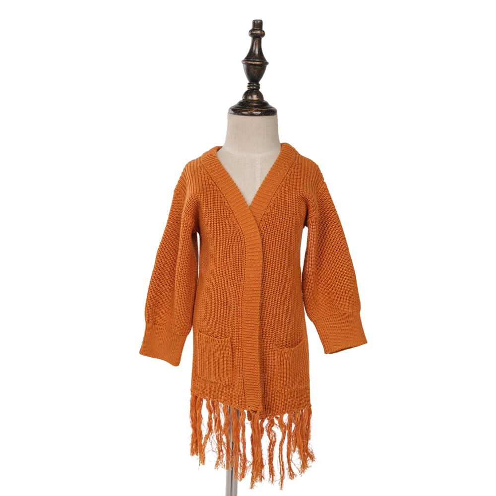 

Free shipping boutique wholesale girls wholesale boutique clothing baby cardigan with pocket Mommy and me fringed sweater