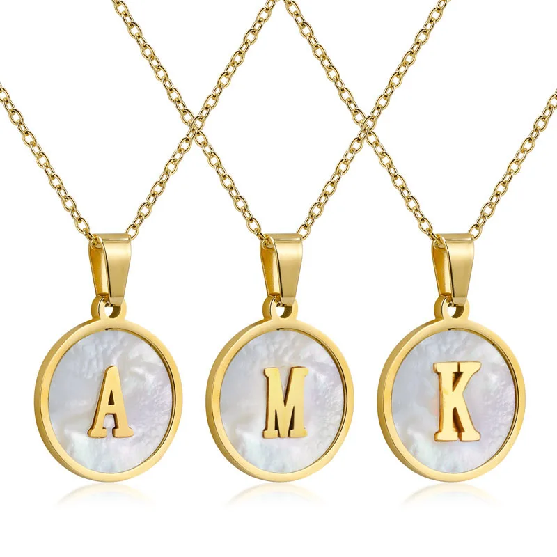 

Hainon 18k Gold Plated stainless steel necklace Shell Personalized Alphabet Letter Pendant Tiny Necklaces Jewelry Gift for women