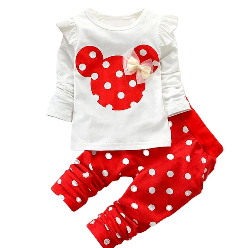 

2021 Cartoon children's clothing, girls' Minnie dot suit, small and medium-sized children's long-sleeved two-piece set, Picture shows