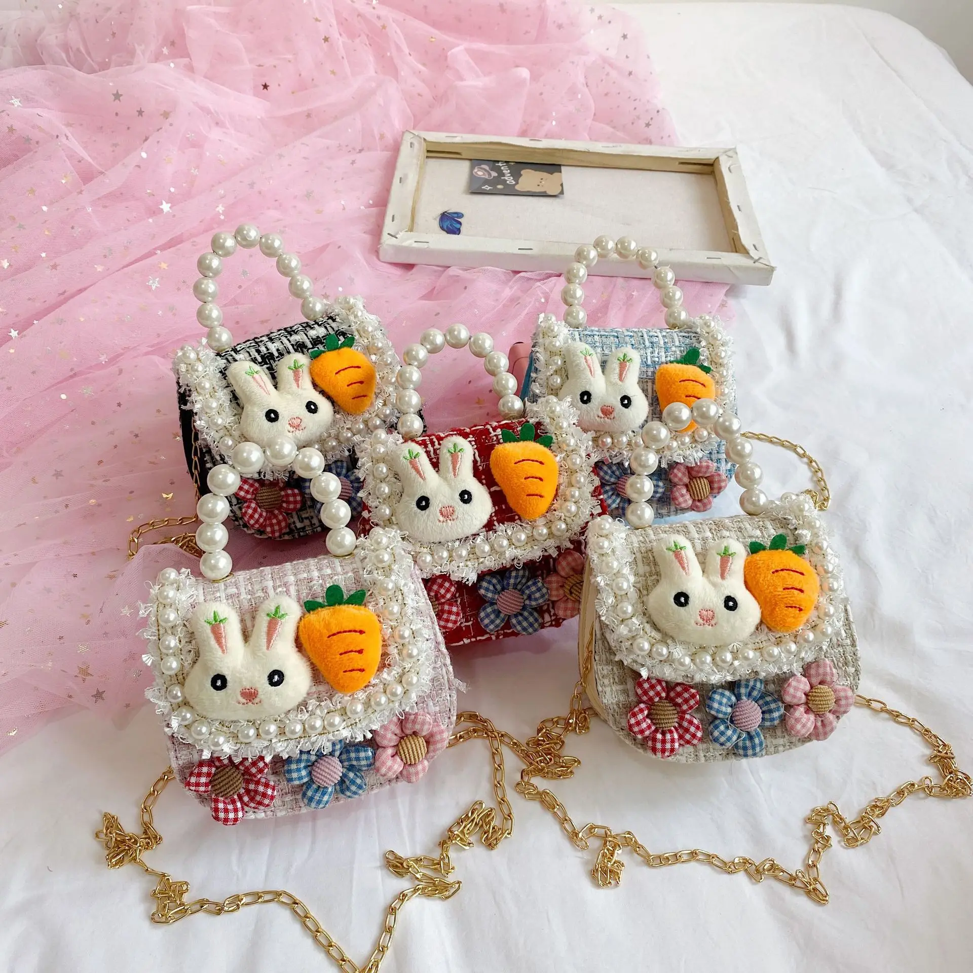 

Wholesale Kids Designer Fashion Handbags Pearl Bow Little Toddler Girl Cute Chain Cartoon Crossbody Shoulder Bag Mini Coin Purse, 15 colors