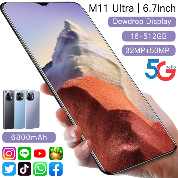 

M11 Ultra 2Sim Card Mobile Phones 2021 Original Cellphones 16GB 512GB Celulares Unlock 6.7 Inch HD Display Android Smartphone