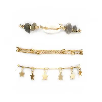 

Wholesale Bohemian Silver Sea Shell Anklet Geometric Pentagram Natural Stone Multi Layers Golden Foot Accessories