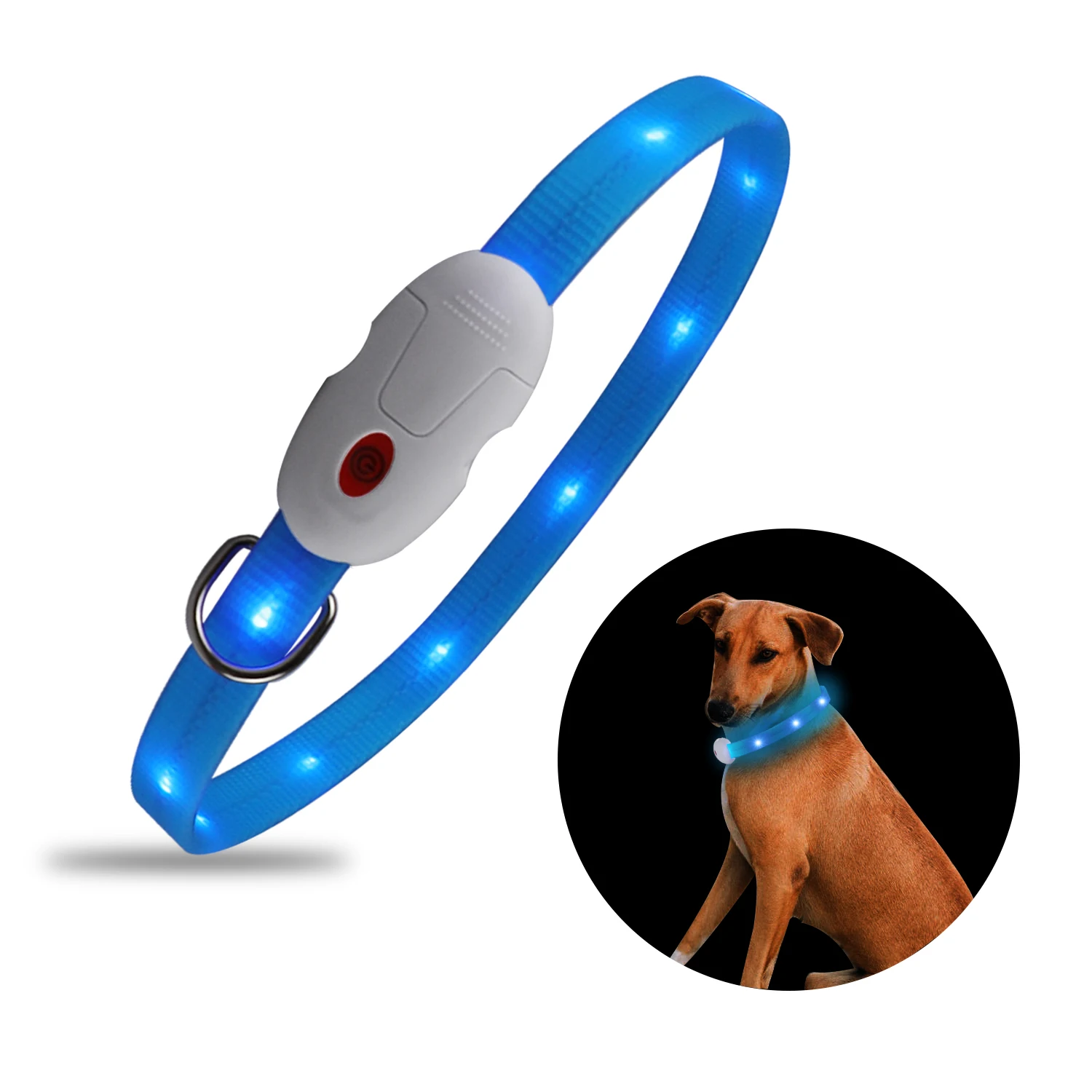 

Cuttable Free Size Silicone Light Up Pet Collar For Middle Large Dog USB Rechargeable Glow In the Dark LED Dog Collars, Customized color