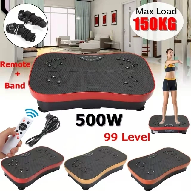 

150KG/330lb Exercise Fitness Slim Vibration Machine Trainer Plate Platform Body Shaper with Resistance Bands, Orange, red, gold