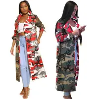 

10AF364 new style tailored collar camo print pockets belt long latest design 2020 women fashion clothing coat