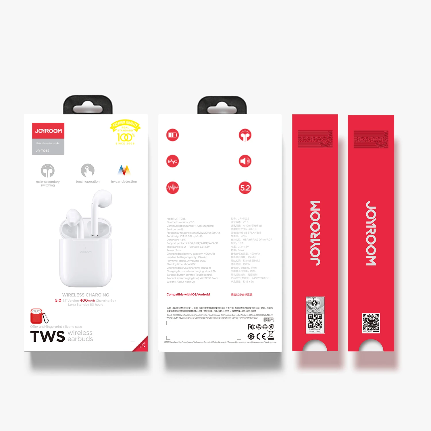 

joyroom t03s upgraded hotselling new 2019 earbuds wireless tws headsets earphone, White