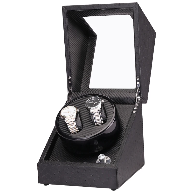 

2020 New Design Wholesale Luxury Ostrich Grain Carbon Fiber Automatic Watch Winder Box Modern Square Vertical Watch Box