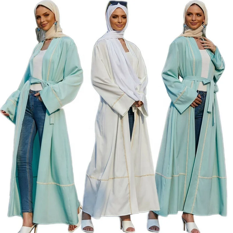 

EID Abayas women Turkish Abaya Dubai Turkey Muslim hijab dress Arabic Islamic Clothing, White, green