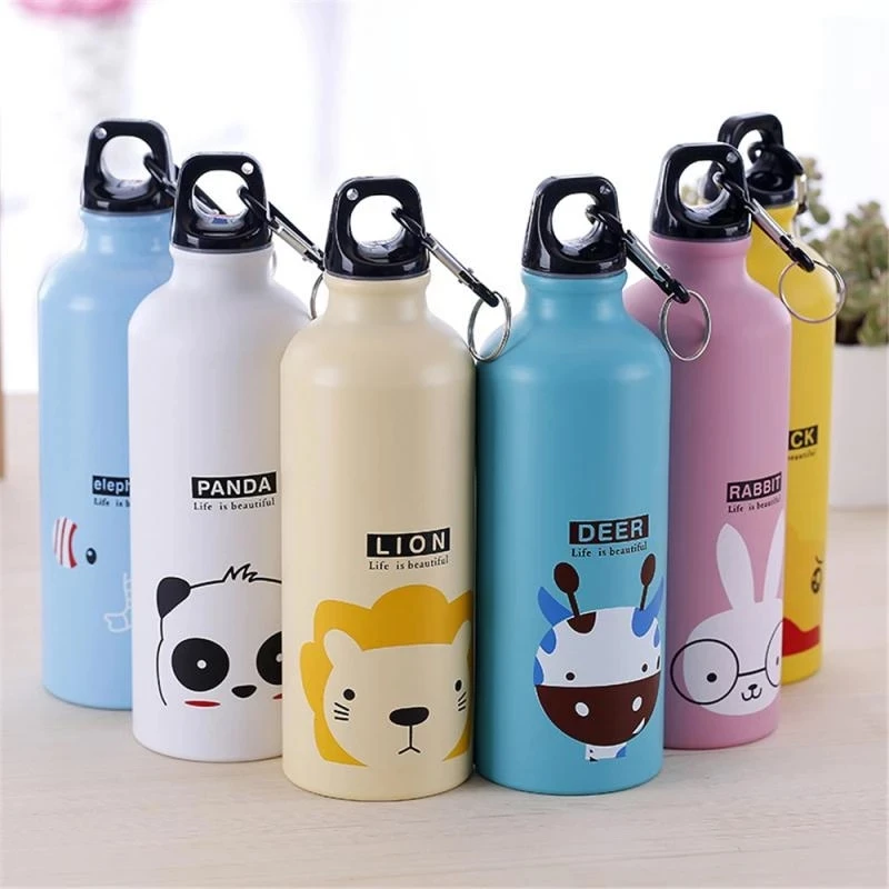 

Outdoor Travel Portable Sport Drink Bottles Leakproof Stainless Steel 500Ml Kids Cute Water Bottle With Hook Lid