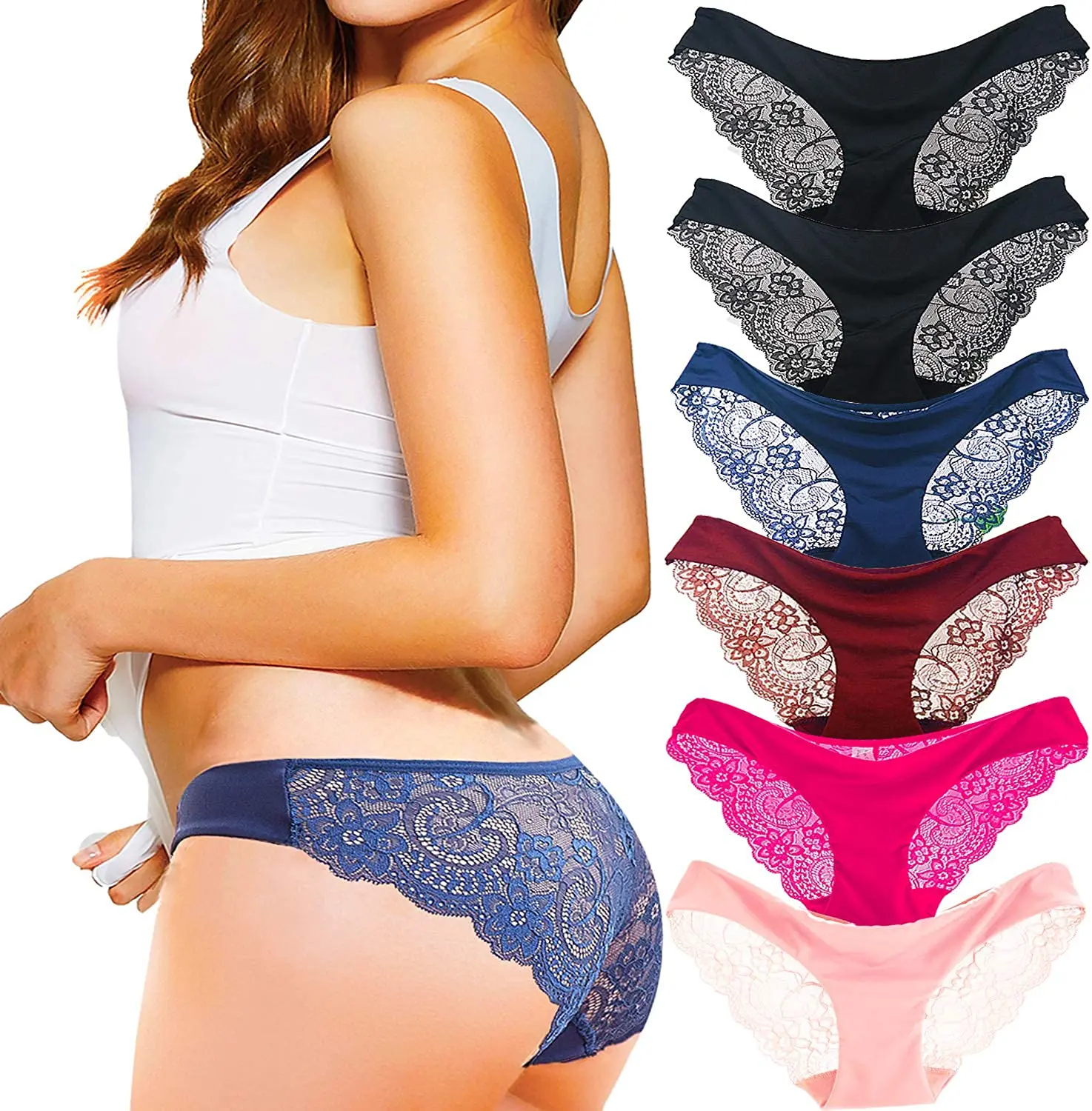 

3110# Factory Direct Women Sexy hollow out Bikini Traceless Seamless Underwear Ice Silk Briefs Invisible Lace Panties