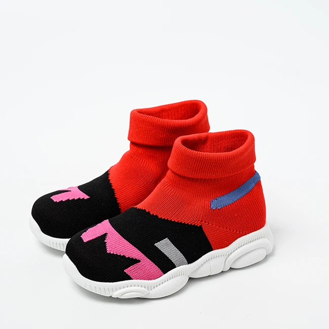 

Baby Small Warming Soft Sole Kid Comfortable Walking Knitted Shoes with Favourable Price, Red and yellow