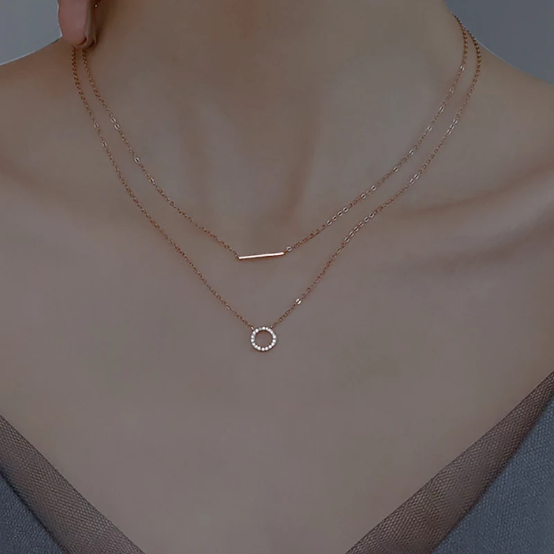 

S925 sterling silver rose gold double minimalist necklace