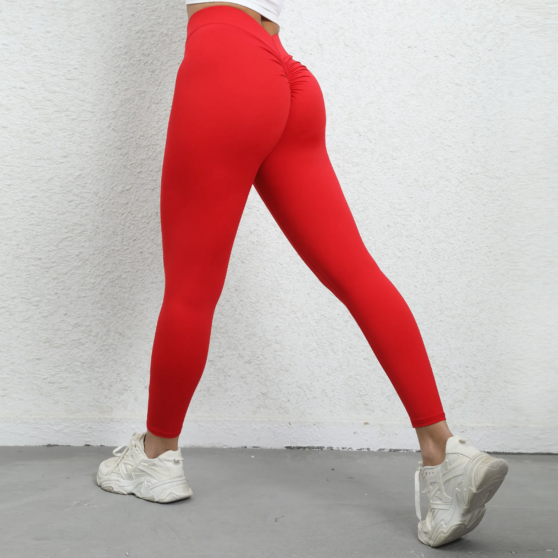 High-Waist Elastic Butt Lift V Cut Scrunch Yoga Leggings for Women Plus Size XS to XL Solid & Printed Spandex Fitness Pants Logo