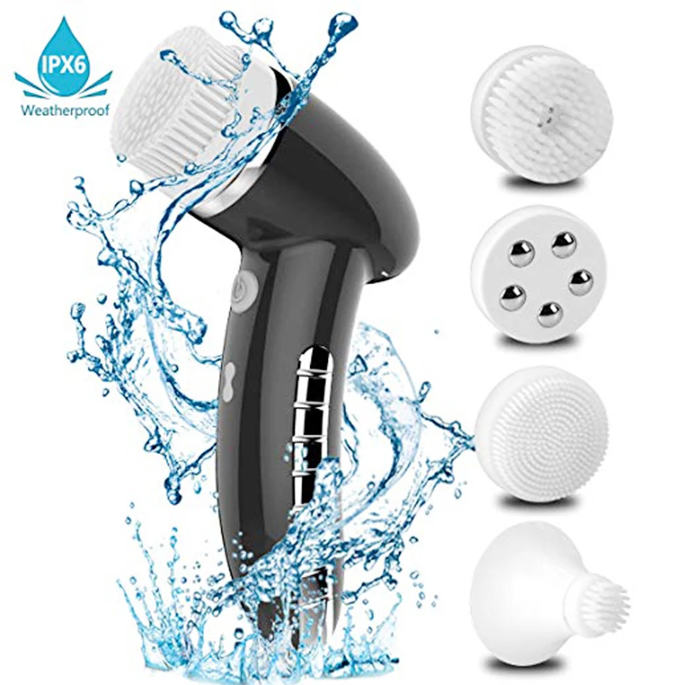 

2021 Private Lable New Design 4 in 1 Electric Waterproof Exfoliating Brush Face Silicone Sonic Facial Cleansing Brush, Black/white/rose gold