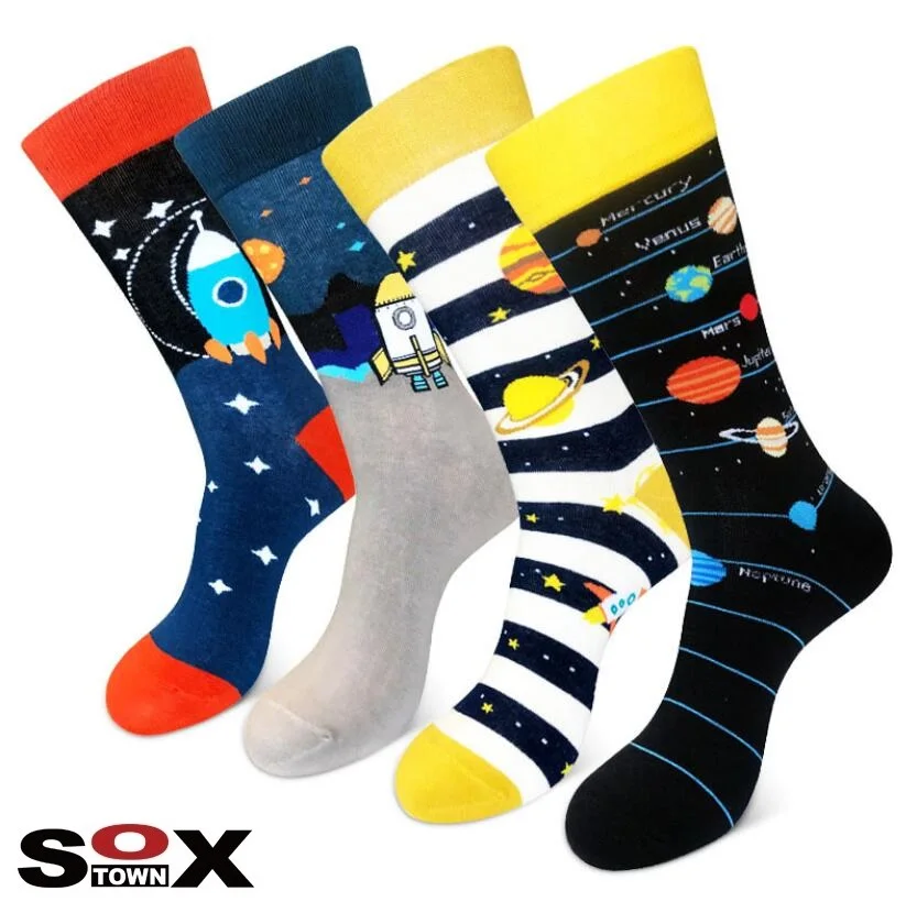 

SOXTOWN wholesale fashion design unisex cotton crew space happy socks, 4 colors