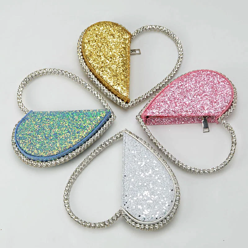 

2021 New arrivals diamond heart handbags round evening purses handbags for women hand bags, As pic show