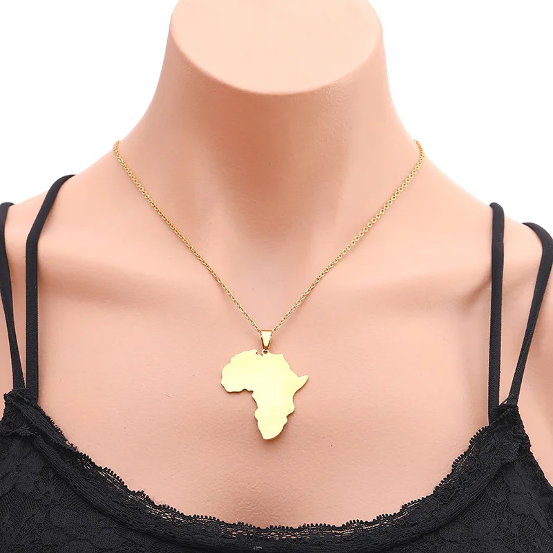

Fashion New Style 316L Stainless Steel Glossy 18k Gold Plated Africa Map Shape Necklace Men and Women Size Couple Necklace, Picture