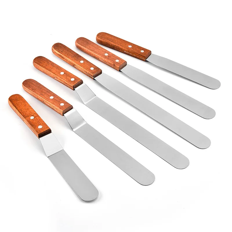 

High Quality Factory Wholesale Stainless Steel Cake Icing Spatula Set Decorating Tools with Wooden Handle