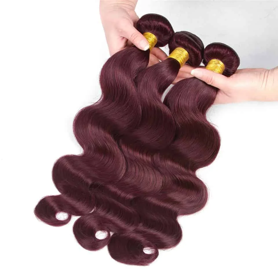 

Wholesale Cuticle Aligned Hair Body Wave #99J Wine Colored Weave Hair Bundles