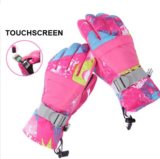 

Wholesale Women and men touchscreen waterproof non-slip snow winter warm skiing gloves, Pink, orange, black, blue