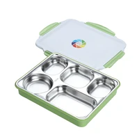 

55 oz Leak Proof 5 compartment SUS 304 stainless steel bento lunch box with plastic case