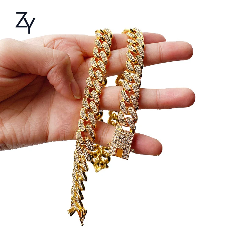 

Wholesale Iced Out CZ Cuban Chain 13mm Rhinestone silver bracelets For Men Women Fashion Hip Hop Alloy Bracelet Jewelry, Gold, silver