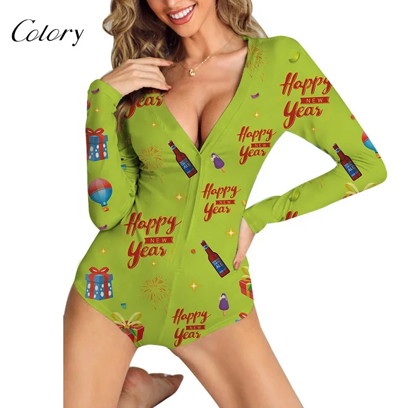 

Colory Custom Soft Skintight Printed Women Jumpsuit Bodysuit Sexy Romper Adult Pajamas Onesie, Customized color
