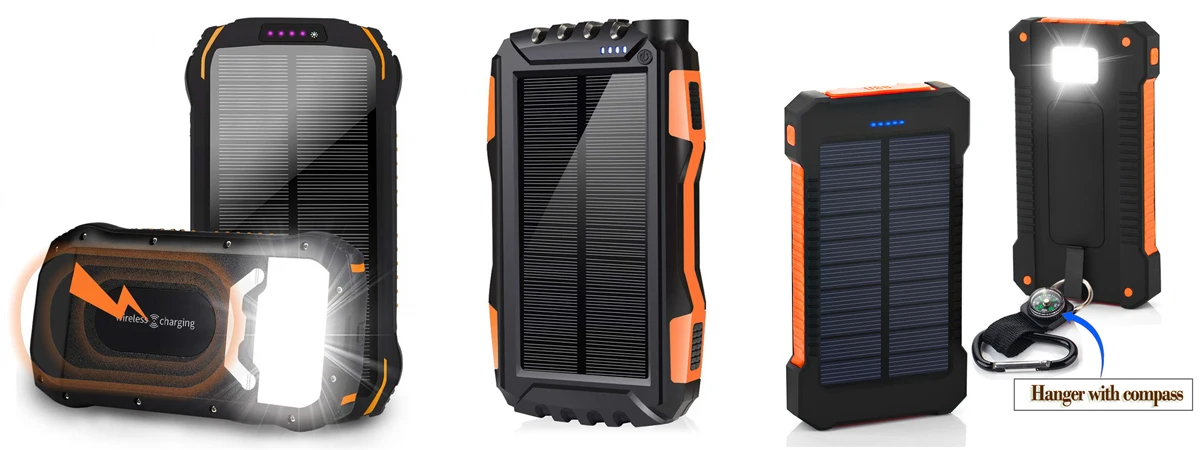 Detachable Solar Panel Qi Wireless Charger 20000mAh Portable Power Bank with Dual Output Type C Input Flashlight