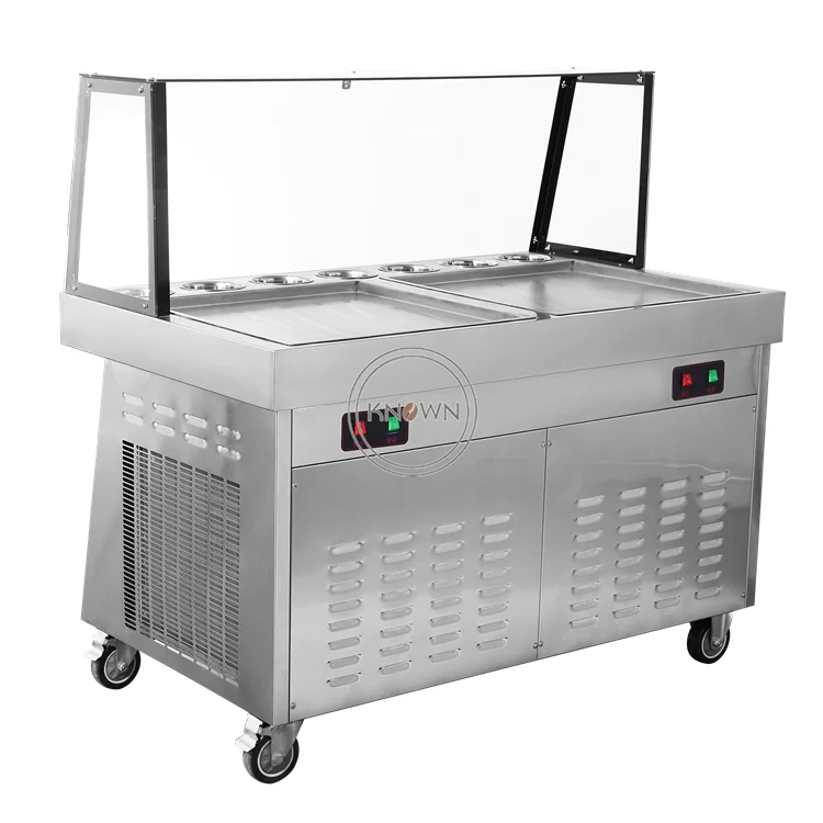 

Double flat pans fried roll ice cream machine/fry ice cream rolled/frying ice cream rolling machine with 7 topping