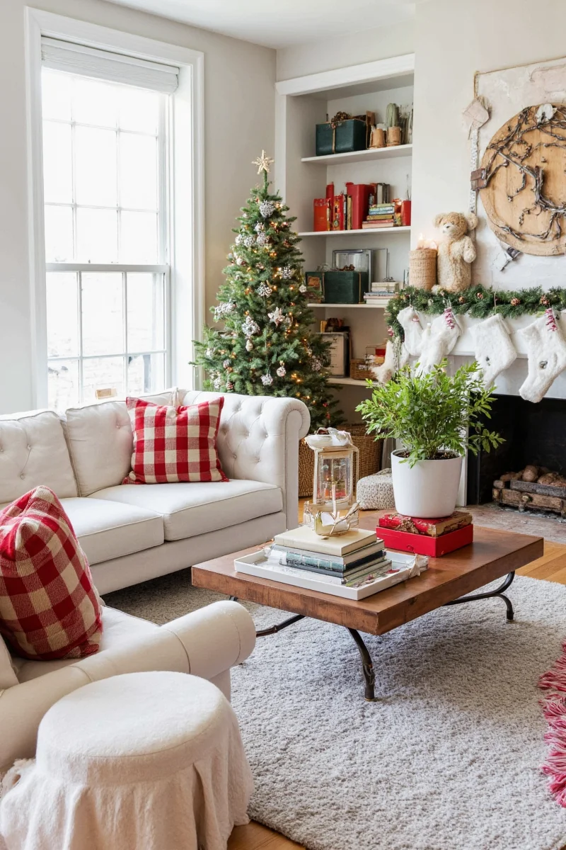 DIY Christmas craft zone in living room for kids