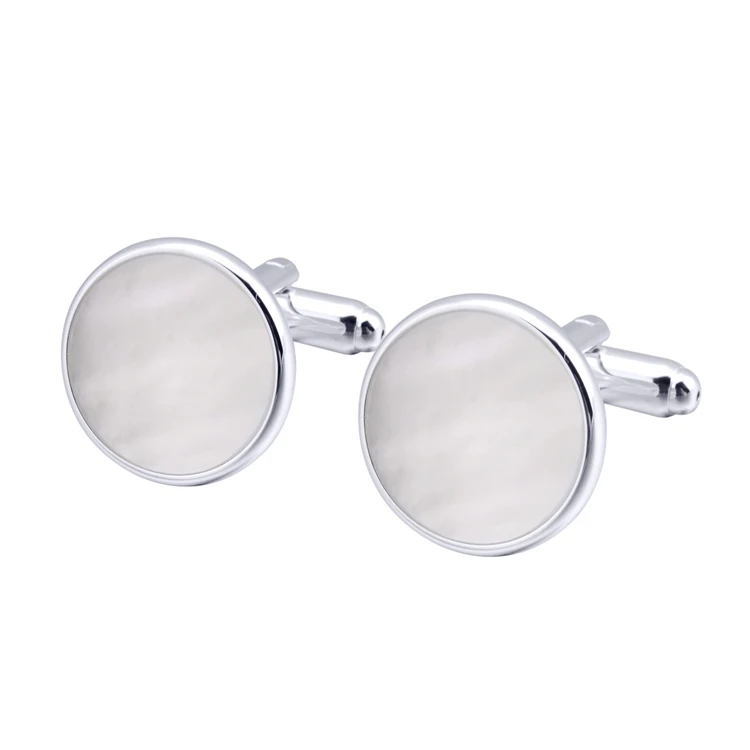 

Fashion 925 Silver Natural Pearl Shell French Round Silver Cufflinks