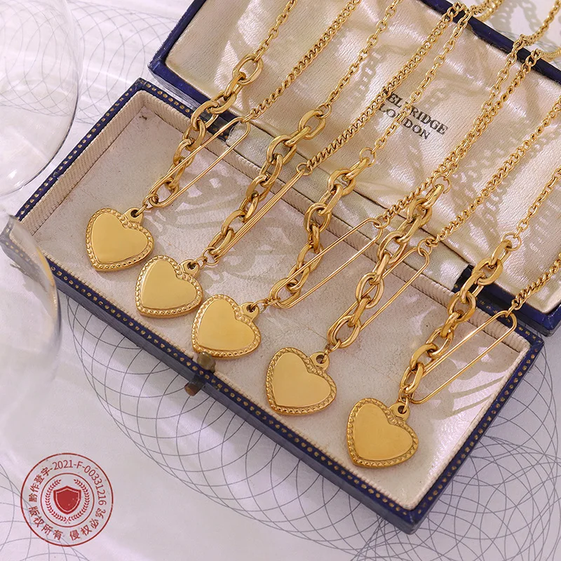 

INS Popular Real Gold Plating 316L Titanium Steel Heart Necklaces Love Heart Pendant Necklaces Link Chain Necklaces For Girl