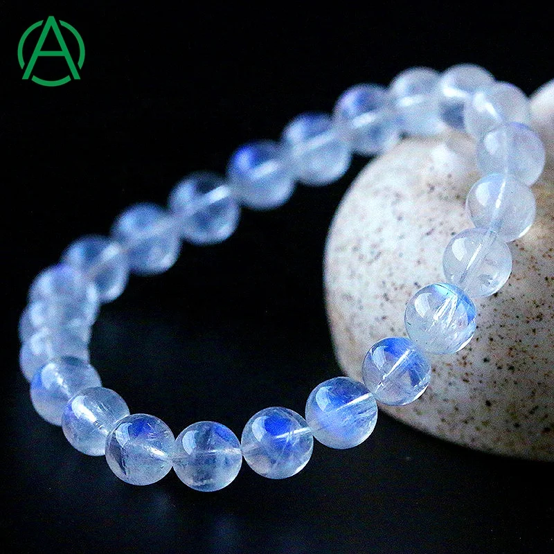 

ArthurGem 6/7/8/9/10/11/12mm Natural Rainbow Moonstone Bracelet Healing Crystal Beads Moonstone Beaded Bracelet for Women Men, 100% natural color