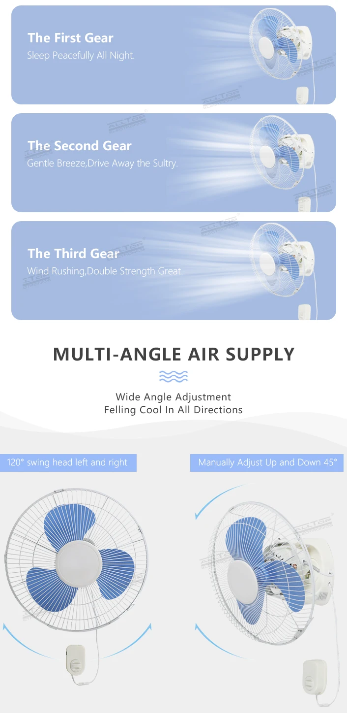 ALLTOP High Quality Five-leaf Bionic Fan Blade Three-wind Speed 16 Inch Solar Wall Mounted Fan