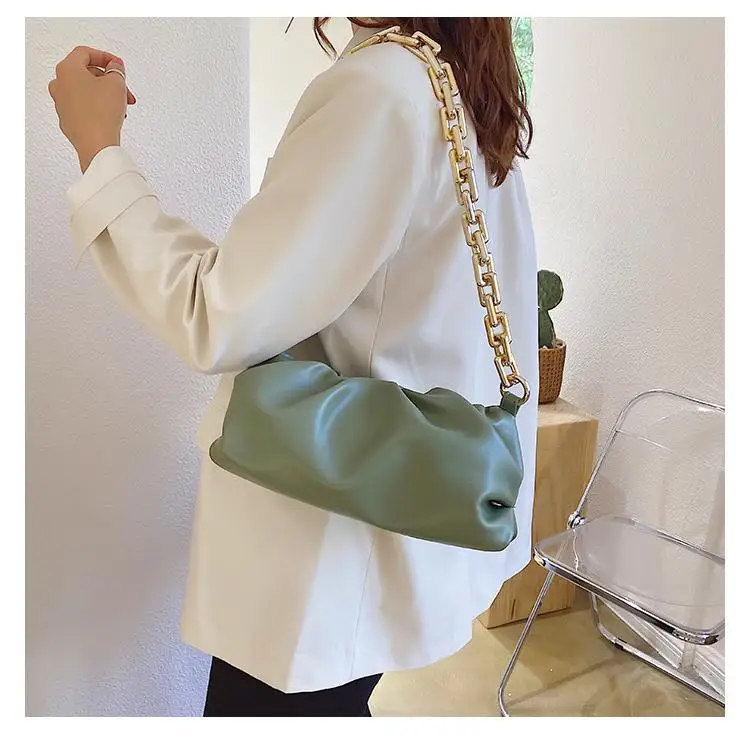 

2021 Popular Style Gold Chains Dumpling Bag Cloud Shape Underarm Shoulder Bag Pleated Baguette Tote Bag Luxury Handbag For Women, Customizable