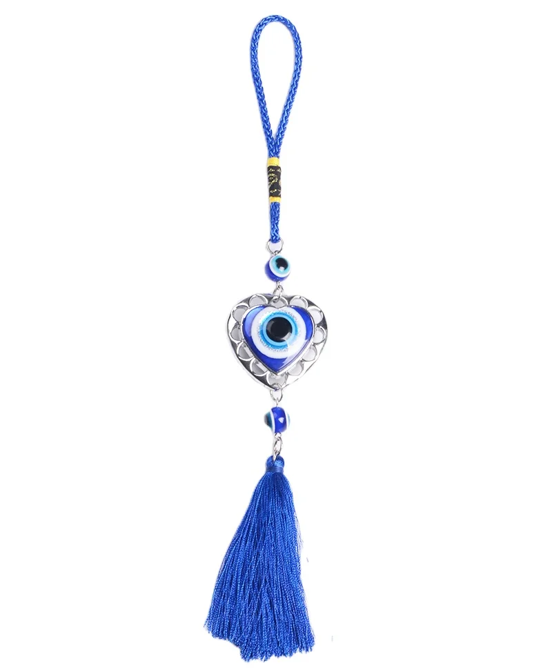 

Luxury Amazon ebay Key Chain Car Decoration Hanging with Blue Lucky Heart Pendant Tassels Evil Eye Wall Hangers