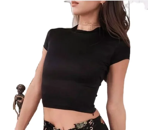 

2021 custom logo print summer short sleeve top solid t-shirt women, Shown