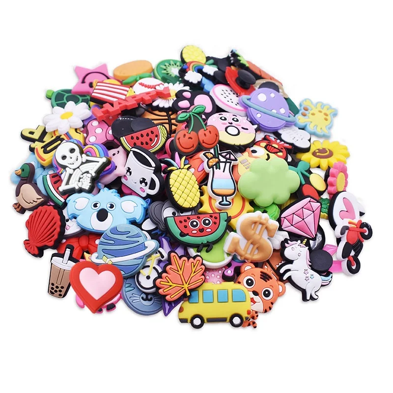 

100pcs Stock Random PVC Rubber Charms Accessories Decorations For Clog Shoes, As picture